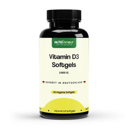 Reine Vitamin D3 3,000 I.U. - 60 vegan softgels zur Unterstützung des Immunsystems. Laborgeprüfte Premium-Qualität.