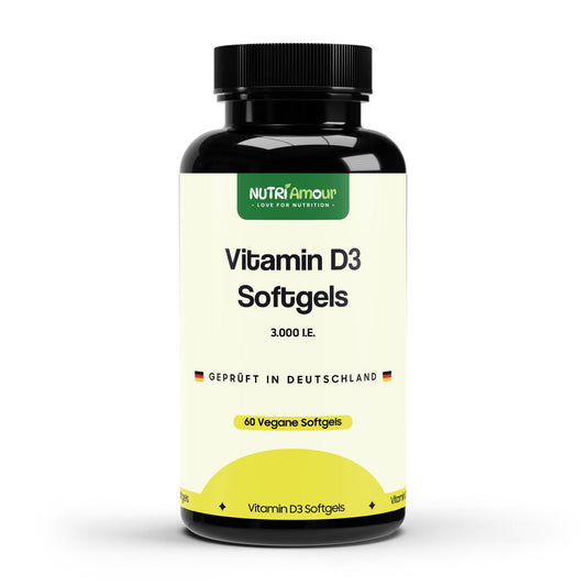 Reine Vitamin D3 3,000 I.U. - 60 vegan softgels zur Unterstützung des Immunsystems. Laborgeprüfte Premium-Qualität.