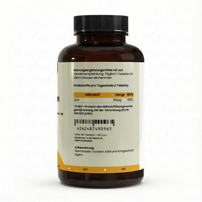 Laborgeprüfte Jod - 180 vegan tablets. Reine Premium-Qualität zur natürlichen Unterstützung der Schilddrüse.