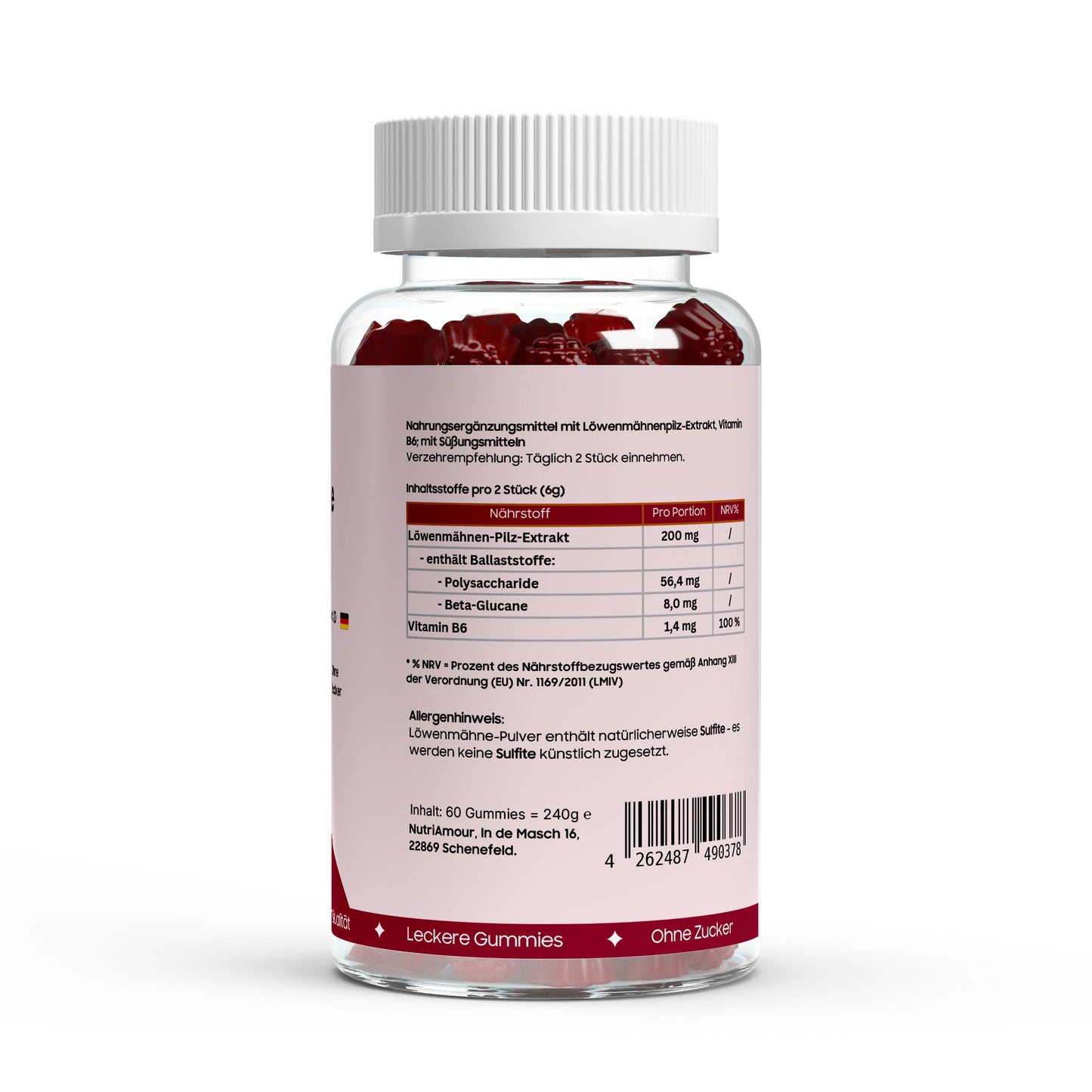 Fruchtige Lion's Mane + Vitamin B6 Gummies - 60 pcs. in laborgeprüfter Qualität für Ihr tägliches Wohlbefinden.