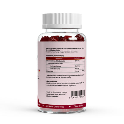 Fruchtige Lion's Mane + Vitamin B6 Gummies - 60 pcs. in laborgeprüfter Qualität für Ihr tägliches Wohlbefinden.