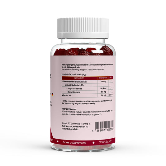 Fruchtige Lion's Mane + Vitamin B6 Gummies - 60 pcs. in laborgeprüfter Qualität für Ihr tägliches Wohlbefinden.