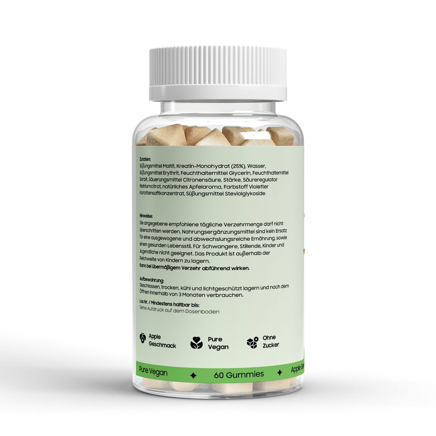 Natürliche Kreatin Gummies - NutriAmour® für die praktische Unterstützung deiner Fitnessziele. Laborgeprüfte Reinheit.