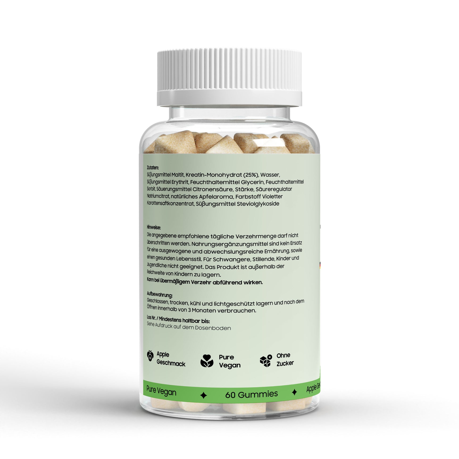 Natürliche Kreatin Gummies - NutriAmour® für die praktische Unterstützung deiner Fitnessziele. Laborgeprüfte Reinheit.