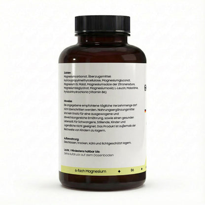Magnesium 6x Complex + B6 - 120 vegan capsules: Laborgeprüfte Reinheit zur täglichen Unterstützung von Muskeln und Nerven.