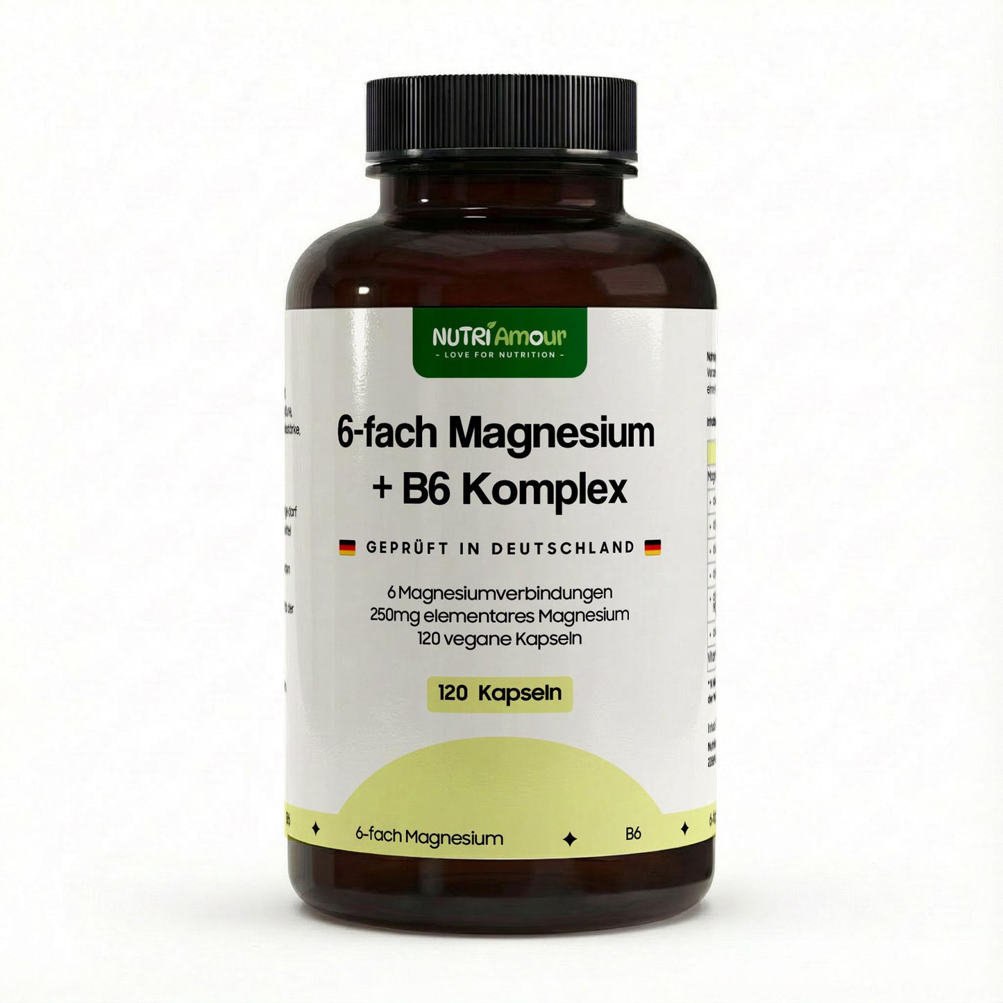 Premium Magnesium 6x Complex + B6 - 120 vegan capsules für Muskeln und Nerven, laborgeprüfte Qualität.