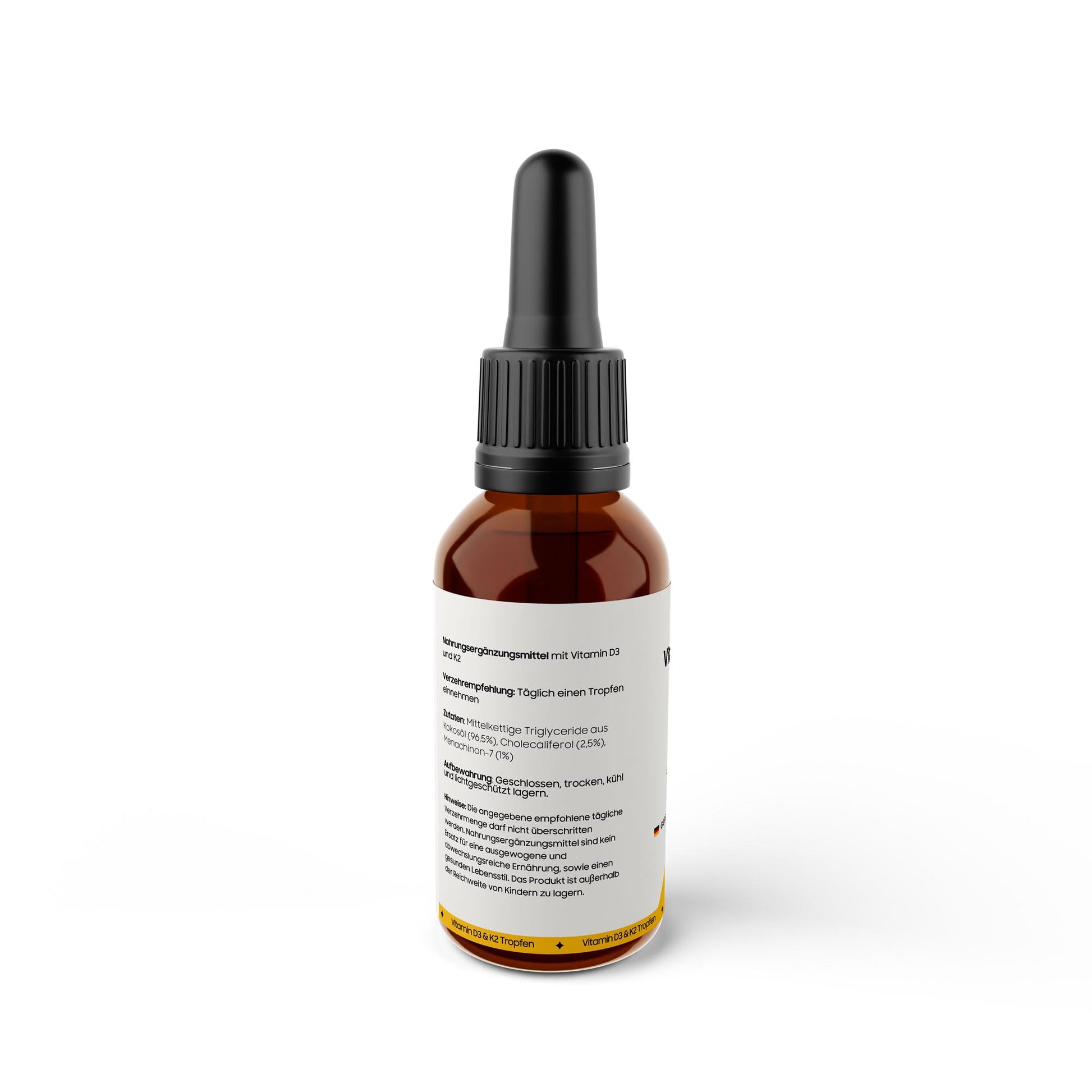 Detailansicht der reinen Vitamin D3 K2 Tropfen – NutriAmour zur täglichen Unterstützung des Wohlbefindens.