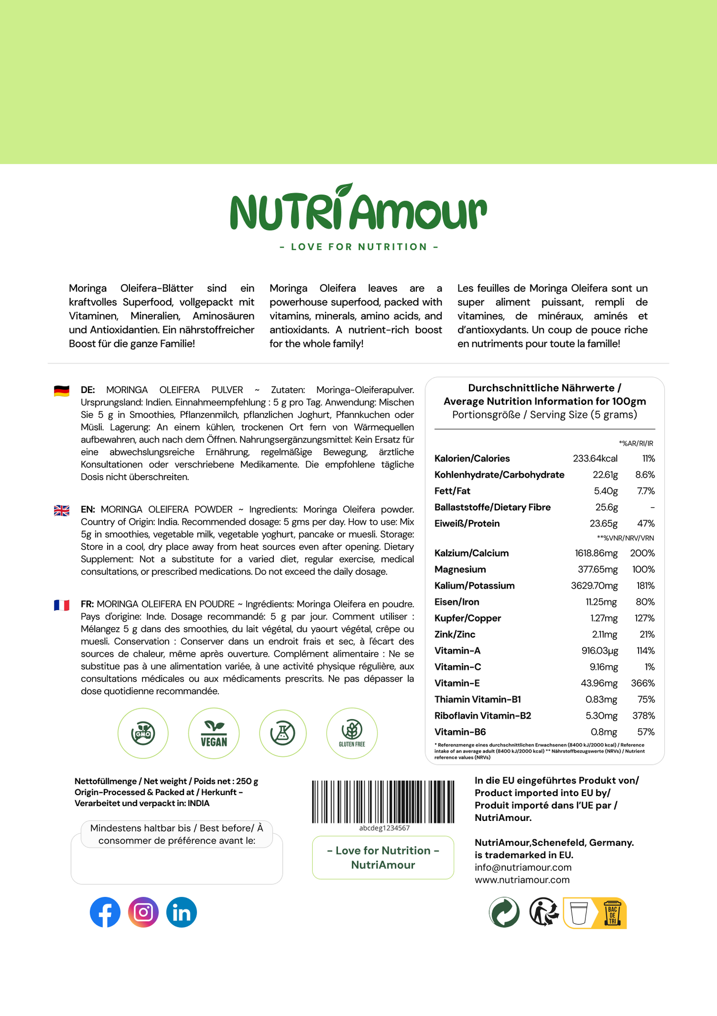 Moringa Pulver - 250 Gm