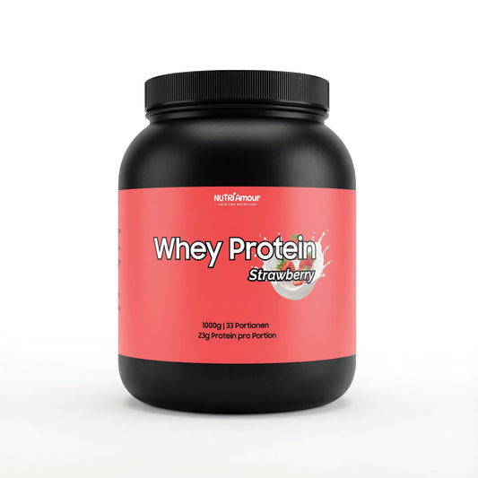 Reines Premium Whey Protein Strawberry - 1,000g. Laborgeprüftes Proteinpulver zur Unterstützung Ihres Trainings.