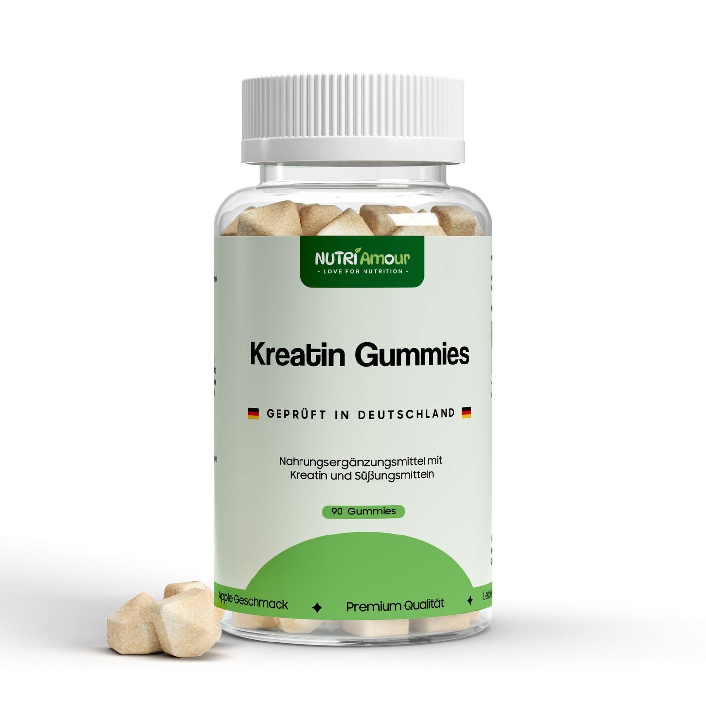 Premium Kreatin Gummies - NutriAmour® (90 Stück) für laborgeprüfte Qualität und Unterstützung im aktiven Alltag.